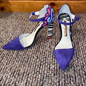 Sophia Webster - funky purple striped suede heel. Made in Brazil.